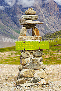 Cairn with Arctic Circle Sign, 60th Parallel, Northwest Territories