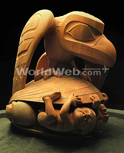 Carving by Bill Haida, The Raven and the First Men, UBC Museum of Anthropology, Vancouver, Canada
