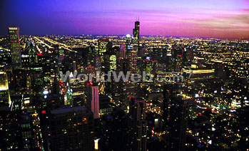 Chicago city skyline at night
