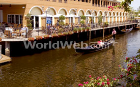A Gondola Passes a Cafe on One of the City's Many Canals