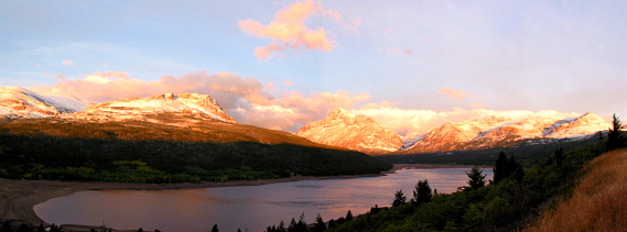 Sunset over the peaks of Glacier National Park