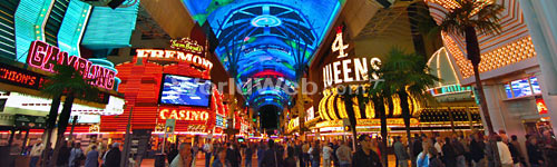 Neon lights, casinos and a Viva Vision display canopy are found at the Freemont Street Experience