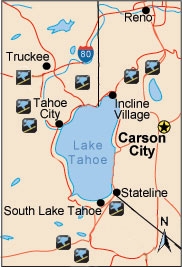 Map of Lake Tahoe Ski Resorts, California & Nevada