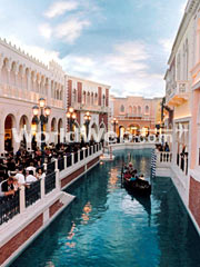 A 
      gondola floating by the Venetian's Grand Canal Shoppes